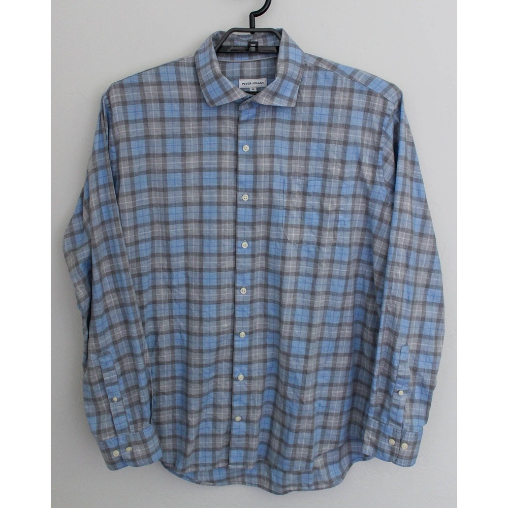 Peter Millar Shirt Mens XL Blue Gray Plaid Button Down Long Sleeve Langley